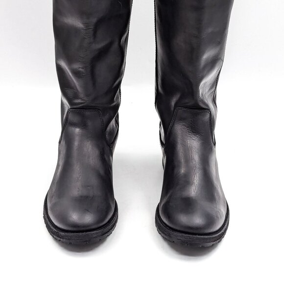 Frye Women Melissa Button Black Leather Equestrian Riding Lug Sole Boots Size 6 - Picture 4 of 11